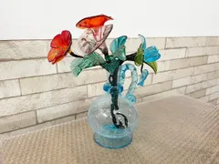 ■琉球ガラス インテリア 硝子 ハイビスカス 朝顔 アサガオ 蕾 花 花瓶 ピッチャー 飾り フラワーオブジェ 伝統工芸  ガラス工芸品 (他1038)