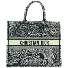 【中古】Christian Dior クリスチャ ディオール ブックトート　リバース トワル ドゥ ジュイ　ラージサイズ　トートバッグ　ダークネイビー/アイボリー