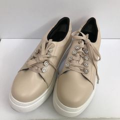 padourouge　パドリュージュ　ジャパンメイド ビジュウアクセント 厚底・軽量 柔らか牛革スニーカー　ベージュ　24㎝　訳あり　タ