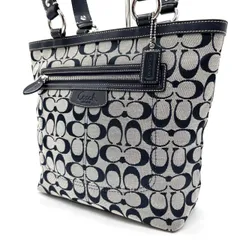 【良品】 COACH コーチ トートバッグ ハンドバッグ  シグネチャー 総柄 A4収納 大容量 シルバー金具 ロゴ型押し 肩掛け キャンバス レザー レディース グレー 灰色 ブラック 黒色