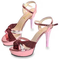 [ALVEIN] サンダル パーティー ハイヒール ピンヒール 美脚 レディース きらきら 歩きやすい ラメ 厚底 ストラップ キャバ (ピンク, 日本の靴のサイズ寸法, 大人, 数値, 23.5 cm) [ピンク] [23.5 cm]
