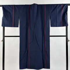 道行 身丈132.5cm 裄丈70.5cm L 和装コート 角衿 大島紬地 証紙 縦縞 濃紺 正絹 秀品 【中古】