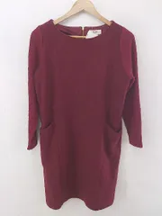 ◇ BEAMS HEART 切り替え バックジップ 長袖 膝丈 ワンピース バーガンディ系 レディース P  【1212230005635】