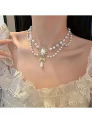 ジュエリー レディース ネックレス ペンダント ウェディング、パーティー用スタイルのロングネックレス（ホワイト/ピンク）