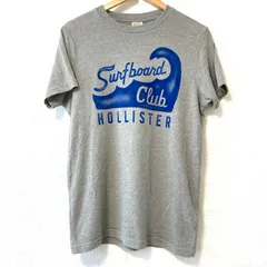 (^w^)b HOLLISTER ホリスター クルーネック 半袖 Tシャツ surfboard プリント TEE トップス サーフ系 サーファー アメカジ ストリート コットン グレー×ネイビー メンズ 男性 サイズM