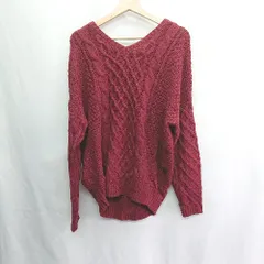 ◇ ⊇ INGNI イング バックオープンリボン ケーブル 長袖 Vネックセーター サイズM レッド系 レディース E  【1409100010268】