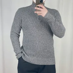 Calvin Klein(カルバ・ンクライン) グレー ぼかし ハーフジップ ニット セーター S 250510