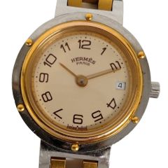 HERMES エルメス クリッパー デイト アイボリー文字盤 クォーツ レディース 腕時計 シルバー×ゴールド 正規品 / C666
