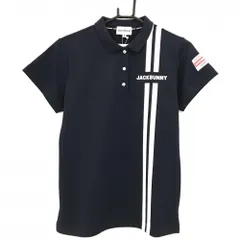【新品】ジャックバニー 半袖ポロシャツ ネイビー×白 ロゴプリント 吸汗速乾  レディース 2(L) ゴルフウェア Jack Bunny