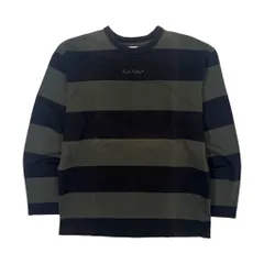 Karl Helmut カールヘルム ロゴプリント ボーダー 柄 長袖Tシャツ カットソー サイズ M /ブラック ダークグリーン