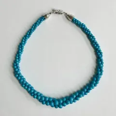 ガラスビーズグラデーション3連ツイストネックレス/ターコイズブルー/R/made in japan