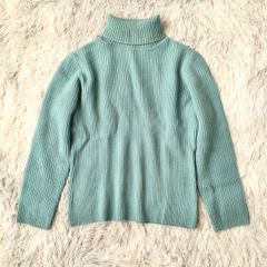 ユニクロ UNIQLO【L】長袖ニット セーター ターコイズブルー クルーネック 無地 シンプル 春秋冬