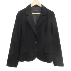 ジルスチュアート JILL STUART テーラードジャケット ミドル丈 ウール 総裏地 シングルボタン ストライプ柄 S 黒 青 ブラック ブルー /FF32のサムネイル