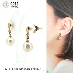 K18 アコヤ真珠3.8mm ダイヤモンド パールピアス レディースWISP 