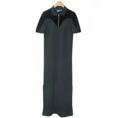 アディダスオリジナルス adidas originals ポロワンピース ベロア切替 ロング ハーフジップ 半袖 ロゴ刺繡 サイドスリット M 黒 ブラック X