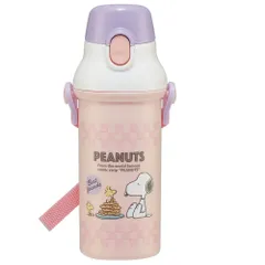 ☆ スヌーピー80sカフェ ☆ 抗菌 食洗対応 直飲み ワンタッチボトル 480ml プラスチック製 水筒 キッズ 直飲み 抗菌 480ml ワンタッチボトル 大容量 プラスチック製 子ども こども 子供 ショルダー ベルト 食洗 食洗機 通園 通学 小学生