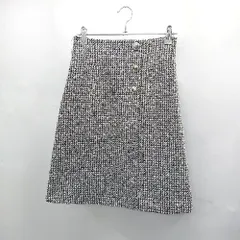 ◇ ⊇ プロポーション フロントボタン　ガーリー系 膝丈 台形 ジャガードスカート サイズS ブラック系 レディース E  【1507080012774】