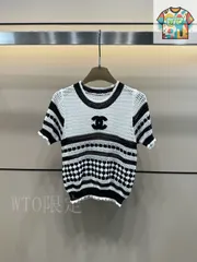 【今日WTO】Chanel 2025 夏季新款 ストライプ透かし彫りニットショートスリーブ-IV82
