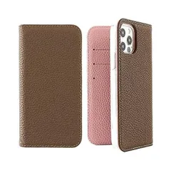 iPhone13pro ブラウン×ピンク バイカラー 本革 シュリンクレザーケース iPhoneケース スマホケース 手帳型 カード 収納