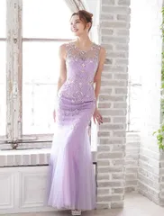 【リュクススタイル】ロングドレス　ラベンダー　ＸＬサイズ　コンテスト・発表会・パーティ・ナイトドレス【オーダーメイド対応可】