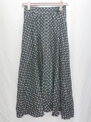 ◇ Θ IENA イエナ シルク混 総柄 ロング丈 フレア スカート サイズ36 ブラック レディース P  【1409090045868】