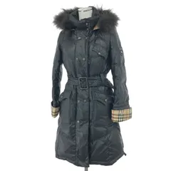 BURBERRY BLUE LABEL バーバリーブルーレーベル ラクーンファー ロング ダウン コート サイズ:38  ブラック  レディース 　241014003959