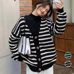 配色ボーダー柄ニットカーディガンVネック ant4y698741