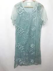 ◇ ⊂ cawaii カワイイ 刺繡 レース グラデーション 半袖 膝下丈 ワンピース グリーン系 レディース E  【1507010007559】