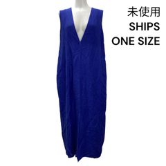 □未使用 シップス SHIPS ワンピース ロング ノースリーブ リネン ブルー ONE SIZE レディース S5T022