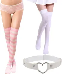 Lunon コスプレ パンツ 女装 下着 ニーハイ ガーターリング 4点 セット男の娘 大きいサイズ セクシー(ピンク,  XL)