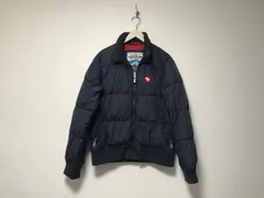 本物アバクロンビーアンドフィッチAbercrombie&Fitchナイロンロゴ刺繍ダウンジャケット長袖サーフアメカジミリタリースケーターストリートビジネススーツパーティードレスメンズ紺ネイビーS