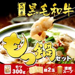 黒毛和牛 もつ鍋 セット 300g スープ＆麺2玉付き ホルモン 焼肉 鉄板焼き てっちゃん 煮込み 国産牛 お肉 牛肉 モツ 鍋 冷凍 WAGYU 【送料無料】