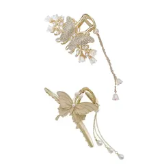 新品 メタルフリンジヘアクリップ 2個セット 大きめサイズ シンプルデザイン オ