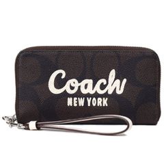 コーチ 長財布 COACH コーティングキャンバス スムースレザー シグネチャー ロゴ リストレット ジップ アラウンド 長財布 ウォルナット×チャーク CZ330