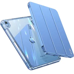 【在庫処分】INFILAND iPad Air 11インチケース M3/M2 (2025/2024)、iPad Air 第5世代/第4世代ケースカバー (2022/2020) 10.9インチ クリスタルクリアスリムバック&ペンシルホルダー付き ブルー