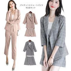 スーツ セットアップ ジャケット ショートパンツ 上品 チェック ショートパンツ セットアップ テーラードジャケット チェック柄