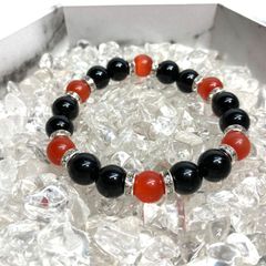 キャッツアイ(レッド) オニキス パワーストーン ブレスレット (シルバー) メンズ・レディース　男性・女性　数珠ブレス 開運 [23]
