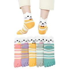 脱げない 5本指靴下 かわいい 春夏秋 おしゃれ 5本指ソックス 猫柄 綿 女性用靴下 蒸れない レディース 五本指くつした 秋冬 五本指ソックス くるぶし丈 通気性 [DAMILY] ショートソックス 22-25cm