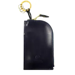 新品同様 GLENROYAL グレンロイヤル カードポケット付き キーケース 三連 キーリング ブライドルレザー 牛革 ダークブルー ネイビー メンズ 古着 中古 USED