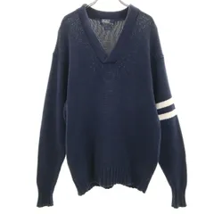 POLO RALPH LAUREN ポロラルフローレン 90s オールド 長袖 Vネック セーター L ネイビー ニット メンズ 古着