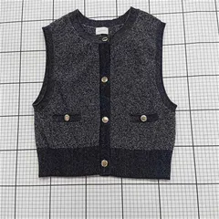 ◇ Θ green label relaxing UNITED ARROWS ツイード調 ノースリーブ ニット ベスト ネイビー系 レディース E  【1509180007476】