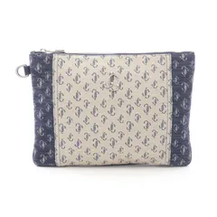 ジミーチュウ JIMMY CHOO セカンドバッグ クラッチバッグ DEREK-N デレクN JCロゴ ベージュ/ネイビー キャンバス クラッチバック メンズ Used Aのサムネイル