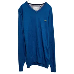 LACOSTE コットンニット セーター XL ブルー ビッグサイズ ラコステ レディース Vネック 古着卸 アメリカ仕入 a703-5735