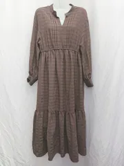 ◇ Θ Simplicite シンプリシテェ チェック柄 長袖 ロング ワンピース ブラウン系 レディース P  【1408200037328】