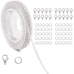 新品 アクセサリー用 チェーン 長さ10メートル 幅1.5mm DIY アクセサリーチェーン ロブスタークラスプ ジャンプリング付き アクセサリーパーツ 指輪 リングチェーン メガネチェーン ブレスレット ネックレス ジュエリーパーツ ハンドメイド 手作り 雑