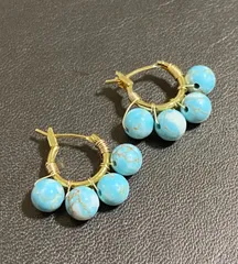 【ピアス】ターコイズ ゴールド フープ クロッシング 金属 アレルギー 対応