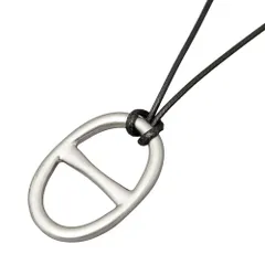 【ヴィンテージシルバー：ブラック×ワンサイズ】[Cream dot. クリームドット公式] ネックレス レディース  金属アレルギー ニッケルフリー ロング グラスホルダー レザーコード オーバル スカーフリング 2way 取り外し 大ぶり  のサムネイル