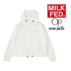 ミルクフェド 水着 ラッシュガード パーカー MILKFED OP RASH GUARD ZIP HOODIE 103252012001 レディース 黒 ブラック ホワイト 白 オーシャンパシフィック  ジップアップパーカー フーディ プール UVカット
