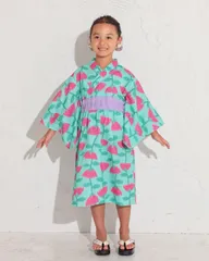 【MOONCHILD】オーシャンアンドグラウンド ウエスト切替浴衣ワンピース Flower parasol 4412701  ・夏祭りや幼稚園、保育園の夏ならではイベントに映える、ウエストマークデザインの浴衣ワンピースのサムネイル