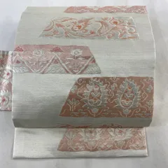 名古屋帯 美品 優品 草花 幾何学模様 灰白 正絹 【中古】